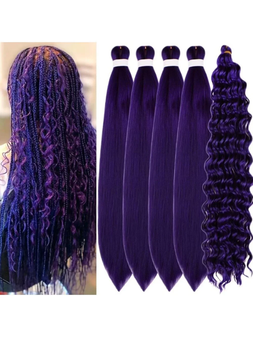 Purple Boho Pre-Stretched Curly Deep Wave Braiding Hair - Trendy & Versatile